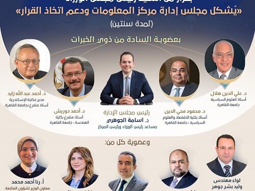 رئيس الوزراء يصدر قرارًا بتشكيل مجلس إدارة مركز المعلومات ودعم اتخاذ القرار