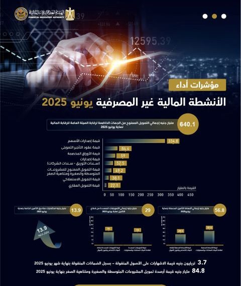640.1 مليار جنيه إجمالي التمويل الممنوح من الجهات الخاضعة لرقابة الهيئة العامة للرقابة المالية نهاية يونيو 2025