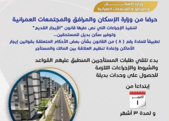 بالإنفوجراف: “الإسكان” توضح كيفية تلقي طلبات المستأجرين المنطبق عليهم قانون “الإيجار القديم” 