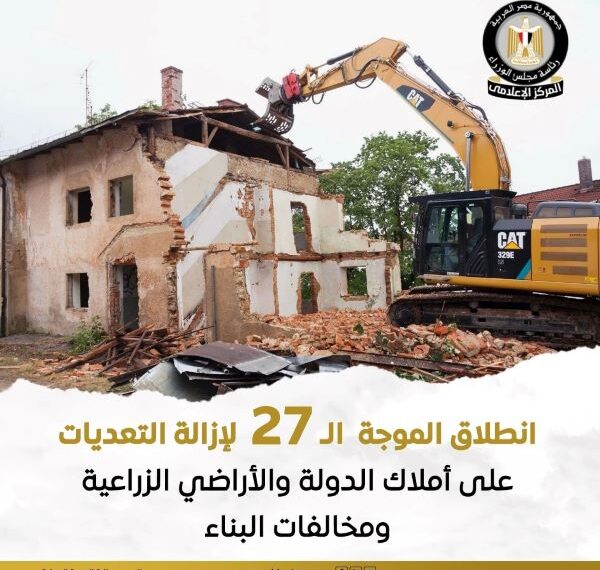 انطلاق الحملة ال27 لإزالة التعديات علي أملاك الدولة والأراضي الزراعية ومخالفات البناء
