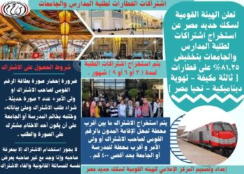 فتح باب الإشتراكات لطلاب المدارس والمعاهد والجامعات على القطارات