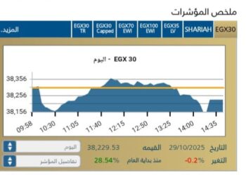 المؤشر الرئيسي EGX30 يفقد نقاطًا جديدة عند الإغلاق… وضغوط بيعية تكبح الصعود