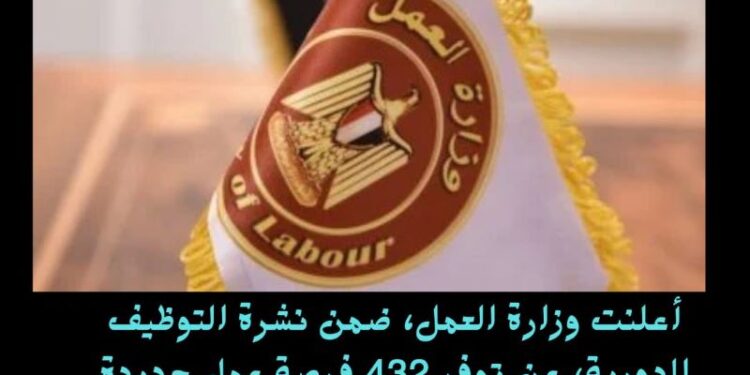 وزارة العمل تعلن عن 432 وظيفة