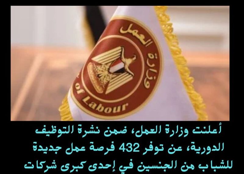 وزارة العمل تعلن عن 432 وظيفة