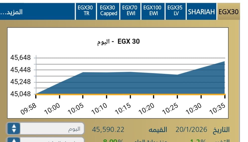 ارتفاع نسبى للمؤشر الرئيسى عند افتتاح جلسة اليوم