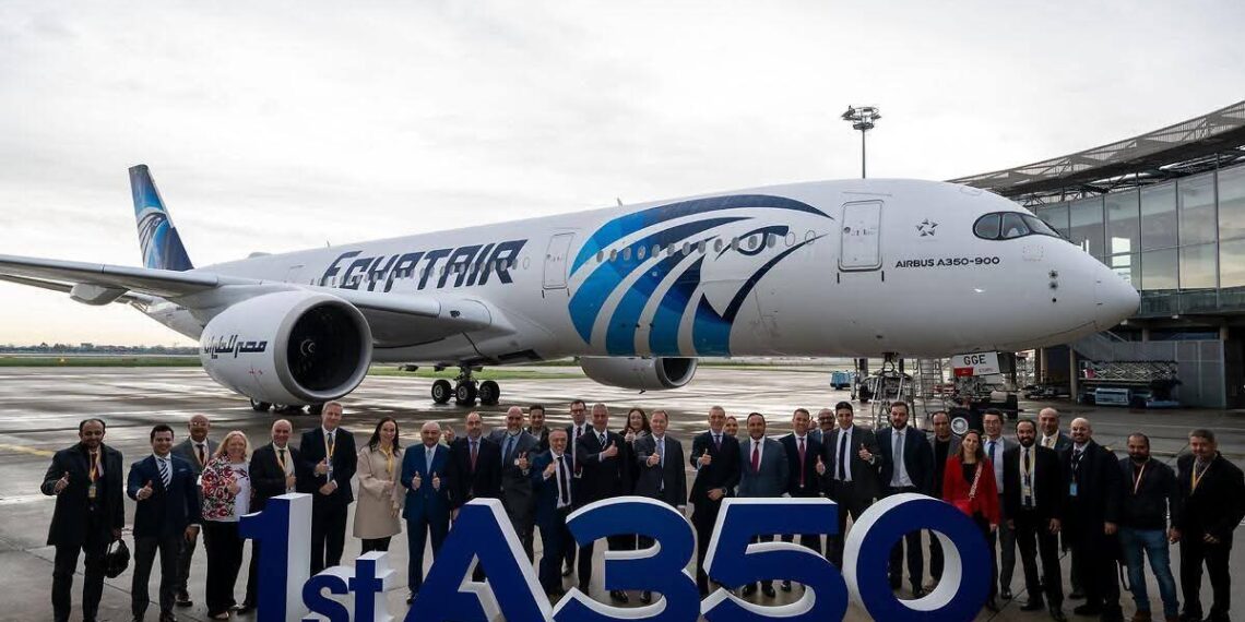 وصول أول طائرة لمصر للطيران من طراز الايرباصA350-900 A350-900 A350-900 إلى مطار القاهرة الدولي وانضمامها رسميًا لأسطول الشركة الوطنية