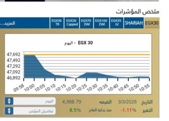 البورصة المصرية تواصل تراجعها لليوم الثالث مع بداية الجلسه