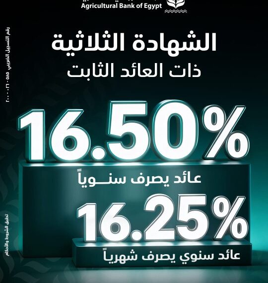 «البنك الزراعي المصري» يطلق الشهادة الثلاثية بعائد ثابت يصل إلى 16.5%
