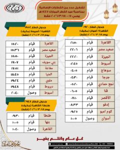 مواعيد القطارات خلال عيد الفطر المبارك 