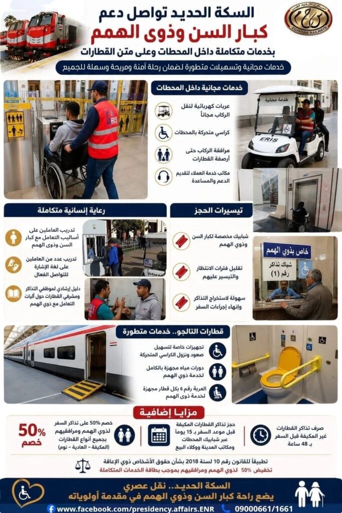 الخدمات التي تقدمها سكك حديد مصر لكبار السن وذوى الهمم